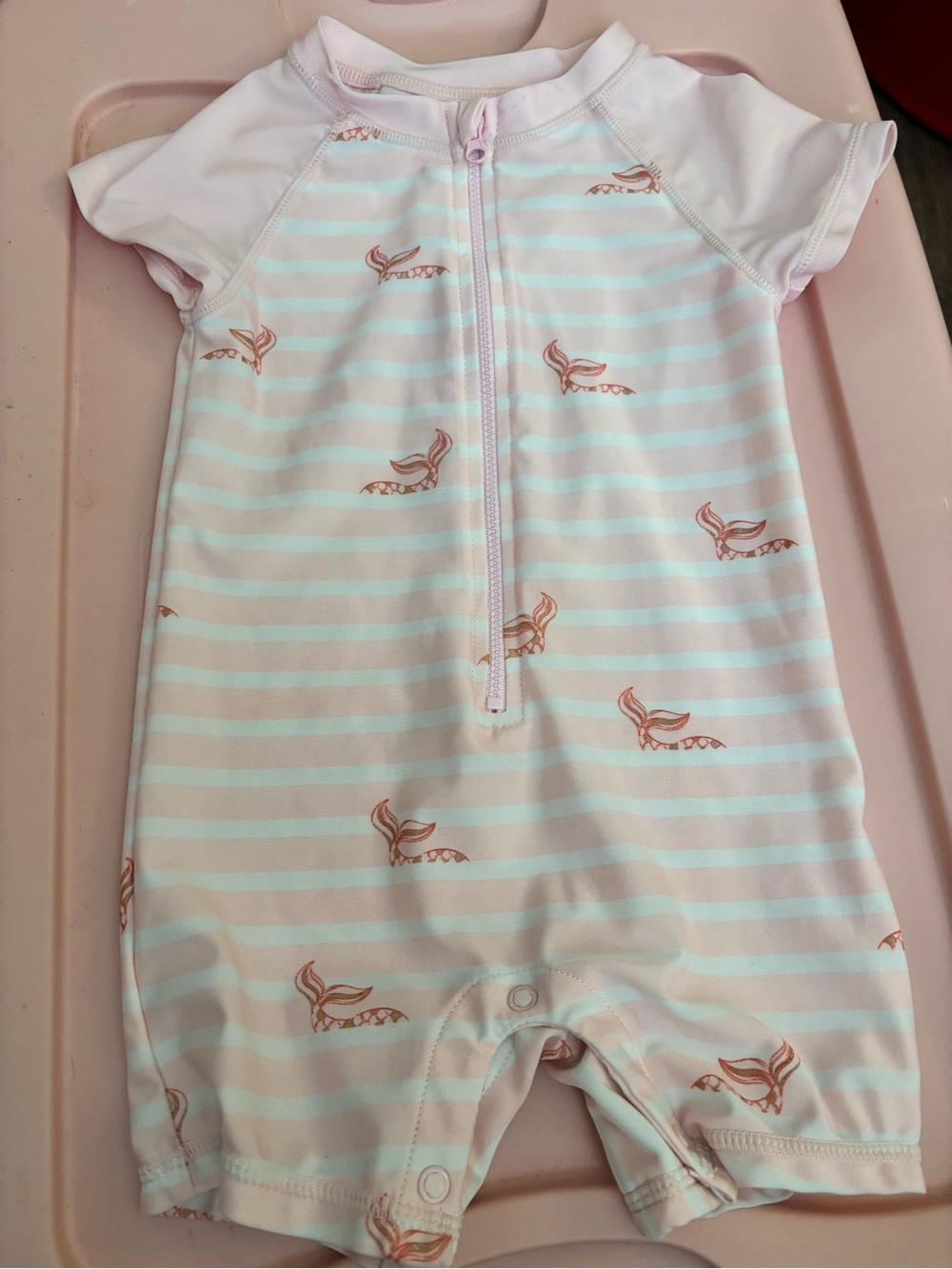 Carter's Pink & White Striped One-Piece Swim Suit with Shell Motif